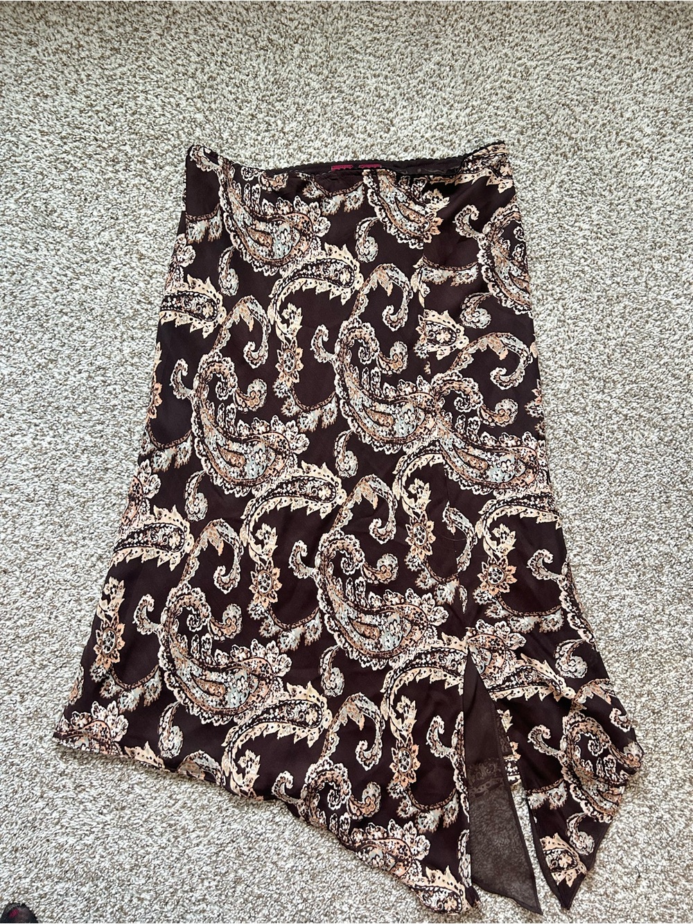 Vintage Silk Paisley Print Asymmetrical Women’s Skirt - Brown